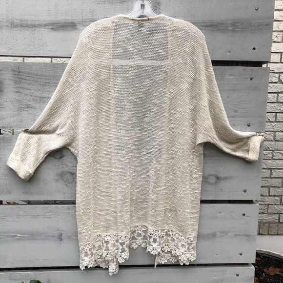 FOREVER 21 Cream Coastal Lightweight Open Crochet Style Lacey Longline Cardigan - Picture 2 of 12